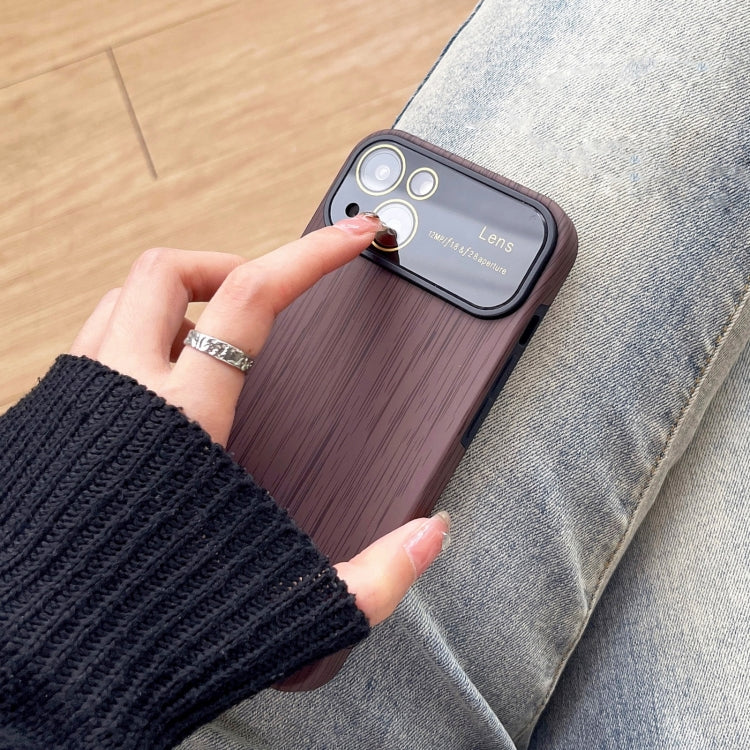 For iPhone 14 Plus Wood Grain TPU Phone Case with Lens Film(Brown) - iPhone 14 Plus Cases by buy2fix | Online Shopping UK | buy2fix