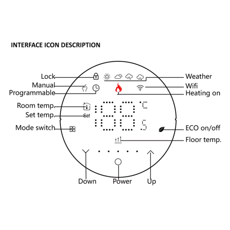 BHT-6001GBLW 95-240V AC 16A Smart Round Thermostat Electric Heating LED Thermostat With WiFi(Black) - Thermostat & Thermometer by buy2fix | Online Shopping UK | buy2fix