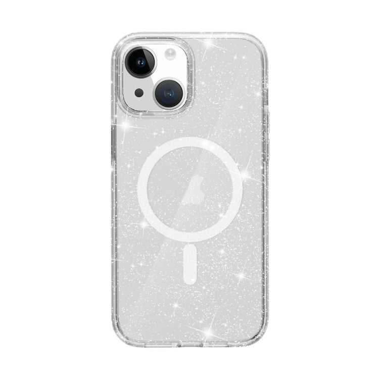 For iPhone 15 Terminator Style Glitter Powder MagSafe Magnetic Phone Case(White) - iPhone 15 Cases by buy2fix | Online Shopping UK | buy2fix