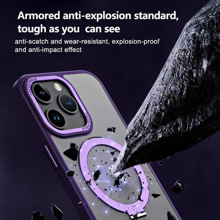 For iPhone 15 Pro Max Skin Feel MagSafe Shockproof Phone Case with Holder(Purple) - iPhone 15 Pro Max Cases by buy2fix | Online Shopping UK | buy2fix