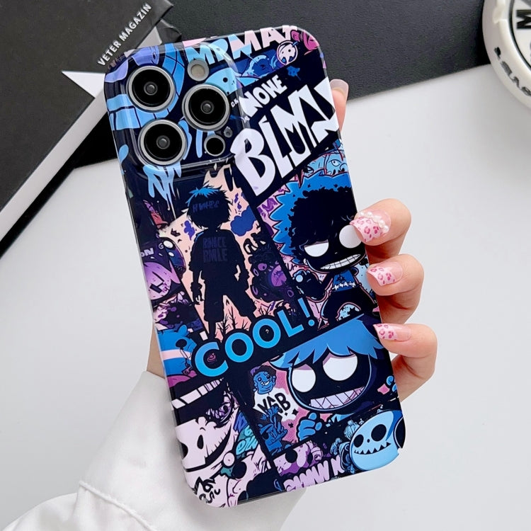 For iPhone 15 Pro Painted Pattern Precise Hole PC Phone Case(Purple Comics) - iPhone 15 Pro Cases by buy2fix | Online Shopping UK | buy2fix