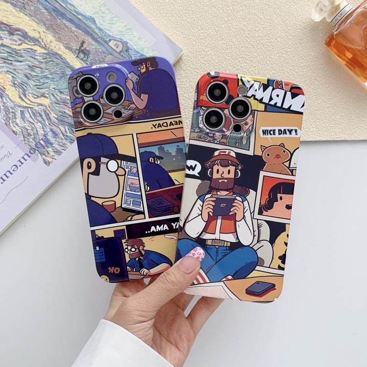 For iPhone 14 Pro Painted Pattern Precise Hole PC Phone Case(Orange Comics) - iPhone 14 Pro Cases by buy2fix | Online Shopping UK | buy2fix