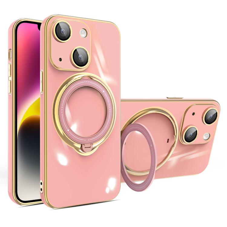 For iPhone 15 Plus Multifunction Electroplating MagSafe Holder Phone Case(Pink) - iPhone 15 Plus Cases by buy2fix | Online Shopping UK | buy2fix