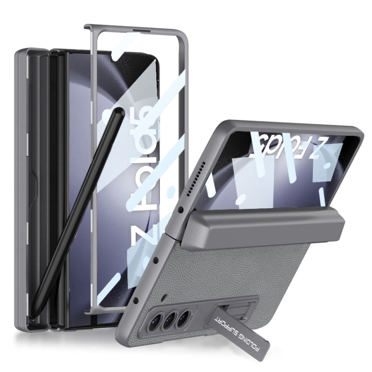 For Samsung Galaxy Z Fold5 GKK Magnetic Flip Plain Leather Phone Case with Pen Box(Grey) - Galaxy Z Fold5 Cases by GKK | Online Shopping UK | buy2fix