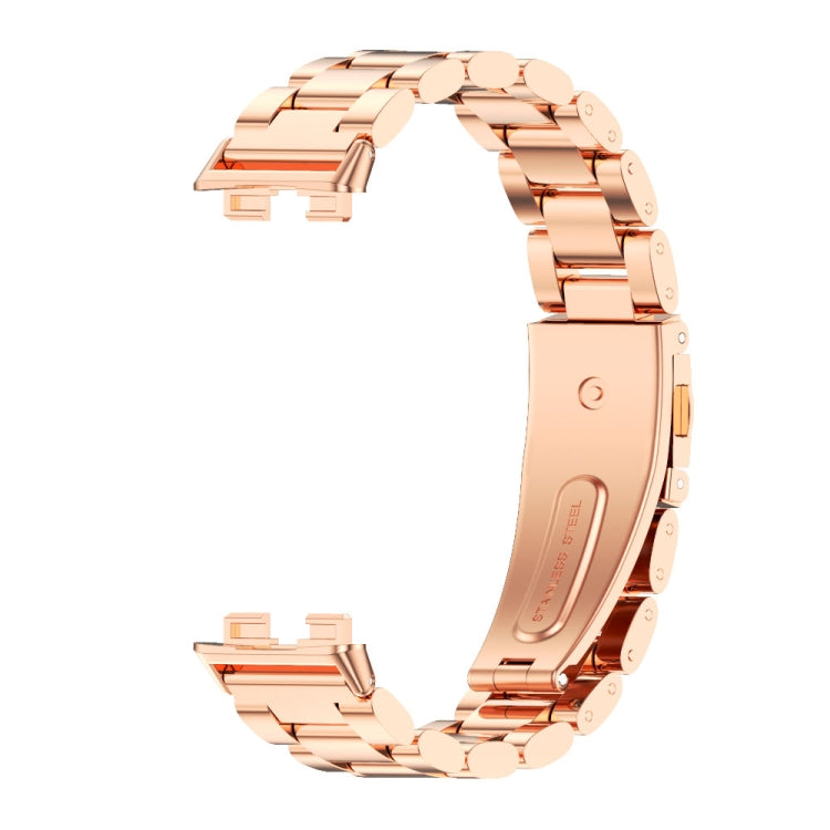 For Huawei Band 8 / 9 Mijobs Three Bead Bamboo Stainless Steel Watch Band(Rose Gold) - Watch Bands by MIJOBS | Online Shopping UK | buy2fix