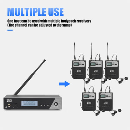 XTUGA  IEM1100 Professional Wireless In Ear Monitor System 2 BodyPacks(US Plug) - Microphone by XTUGA | Online Shopping UK | buy2fix