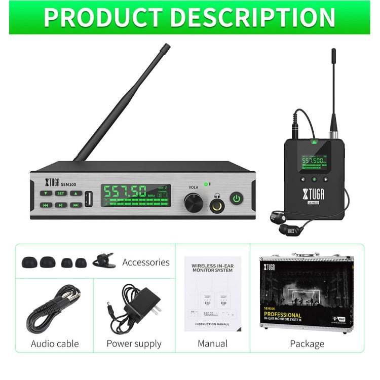 XTUGA SEM100 Professional Wireless In Ear Monitor System 1 BodyPacks(US Plug) - Microphone by XTUGA | Online Shopping UK | buy2fix
