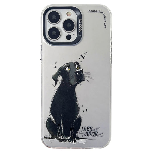 For iPhone 15 Pro Max Double Layer Color Silver Series Animal Oil Painting Phone Case(Labrador) - iPhone 15 Pro Max Cases by buy2fix | Online Shopping UK | buy2fix