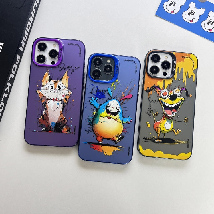 For iPhone 15 Pro Max Double Layer Color Silver Series Animal Oil Painting Phone Case(Robot) - iPhone 15 Pro Max Cases by buy2fix | Online Shopping UK | buy2fix