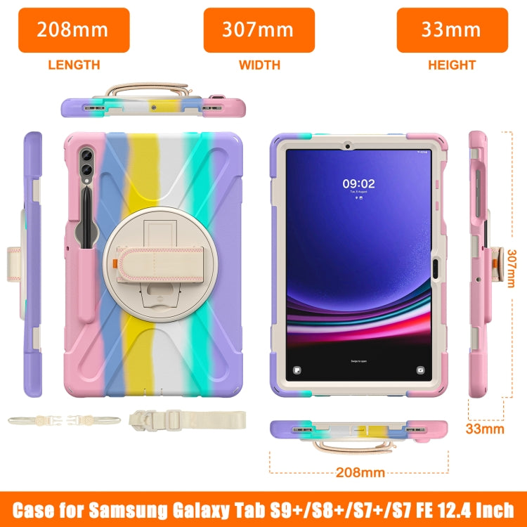 For Samsung Galaxy Tab S9+ / S8+ Rotary Handle Grab TPU + PC Tablet Case(Colorful Pink) - Galaxy Tab S9+ Cases by buy2fix | Online Shopping UK | buy2fix