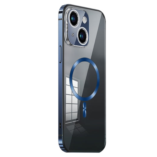 For iPhone 14 MagSafe Magnetic Stainless Steel Frame Transparent TPU Phone Case(Sierra Blue) - iPhone 14 Cases by buy2fix | Online Shopping UK | buy2fix