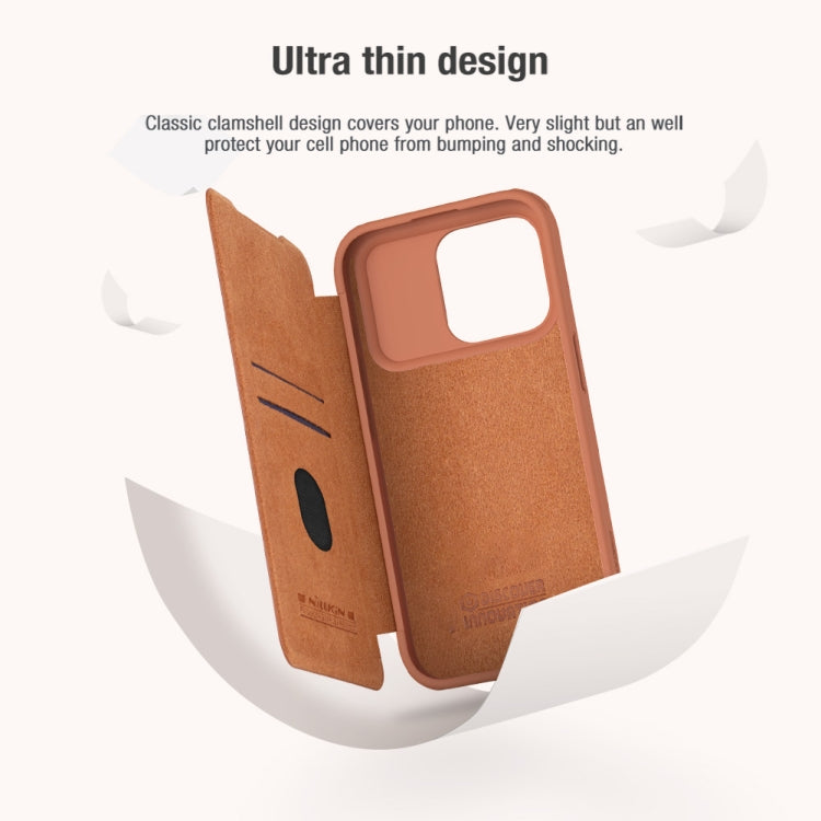 For iPhone 15 Pro Max NILLKIN QIN Series Pro Sliding Camera Cover Design Leather Phone Case(Brown) - iPhone 15 Pro Max Cases by NILLKIN | Online Shopping UK | buy2fix