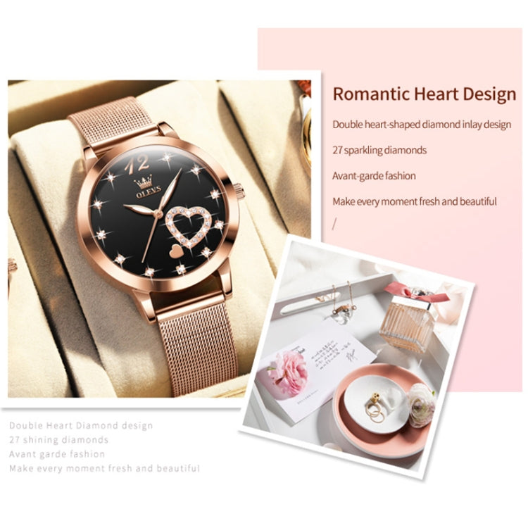 OLEVS 5189 Women Heart Shape Waterproof Quartz Watch(Black) - Metal Strap Watches by OLEVS | Online Shopping UK | buy2fix