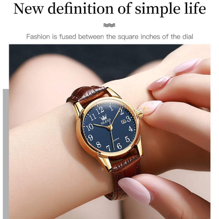 OLEVS 5566 Women Simple Single Calendar Waterproof Quartz Watch(Blue) - Leather Strap Watches by OLEVS | Online Shopping UK | buy2fix