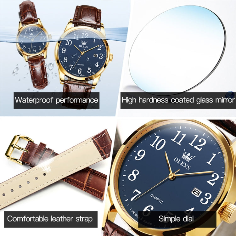 OLEVS 5566 Women Simple Single Calendar Waterproof Quartz Watch(Blue) - Leather Strap Watches by OLEVS | Online Shopping UK | buy2fix