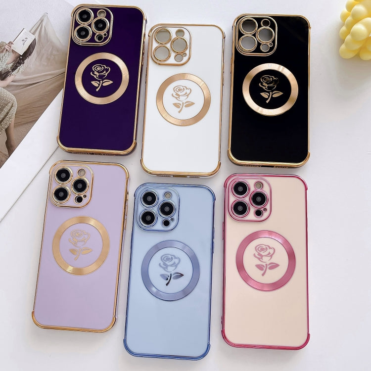 For iPhone 14 Plus Electroplate Side Roses Flower MagSafe Phone Case(Dark Purple) - iPhone 14 Plus Cases by buy2fix | Online Shopping UK | buy2fix