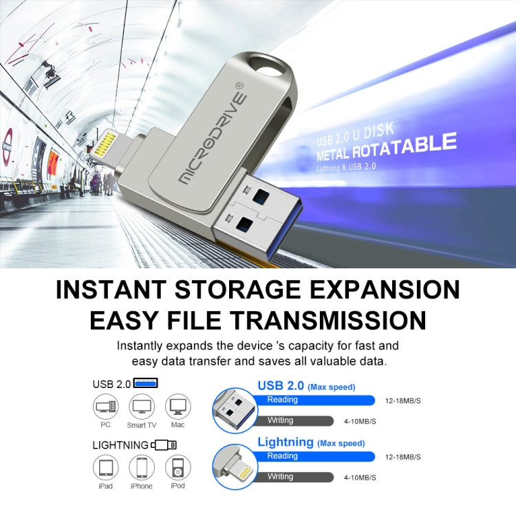 MicroDrive 2 In 1  8 Pin + USB 2.0 Portable Metal USB Flash Disk, Capacity:16GB(Silver) - USB Flash Drives by MICRODRIVE | Online Shopping UK | buy2fix