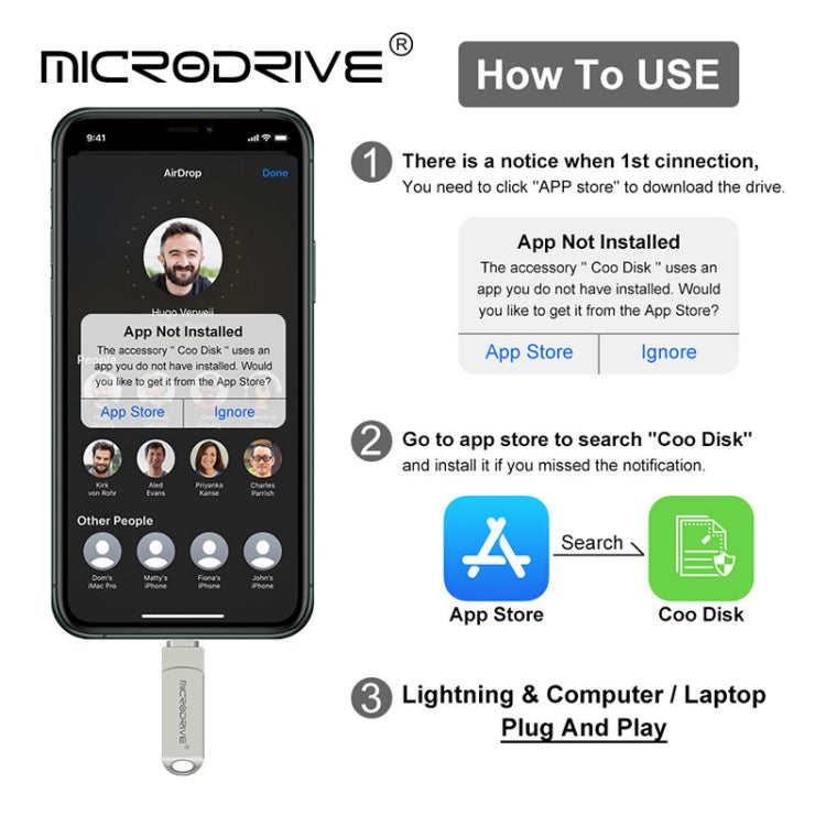 MicroDrive 2 In 1  8 Pin + USB 2.0 Portable Metal USB Flash Disk, Capacity:16GB(Silver) - USB Flash Drives by MICRODRIVE | Online Shopping UK | buy2fix