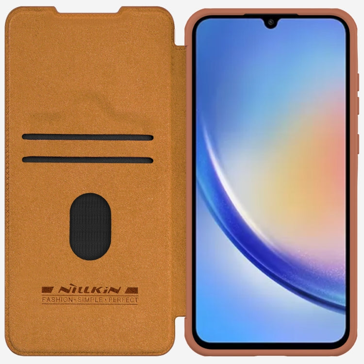 For Samsung Galaxy A55 NILLKIN QIN Series Pro Sliding Camera Cover Design Leather Phone Case(Brown) - Galaxy Phone Cases by NILLKIN | Online Shopping UK | buy2fix