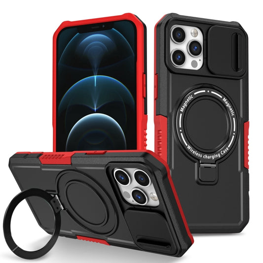For iPhone 12 Pro Max Sliding Camshield Magsafe Holder TPU Hybrid PC Phone Case(Black Red) - iPhone 12 Pro Max Cases by buy2fix | Online Shopping UK | buy2fix