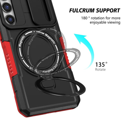 For Samsung Galaxy S23+ 5G Sliding Camshield Magsafe Holder TPU Hybrid PC Phone Case(Black Red) - Galaxy S23+ 5G Cases by buy2fix | Online Shopping UK | buy2fix