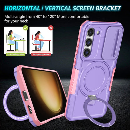 For Samsung Galaxy S23 5G Sliding Camshield Magsafe Holder TPU Hybrid PC Phone Case(Pink Purple) - Galaxy S23 5G Cases by buy2fix | Online Shopping UK | buy2fix