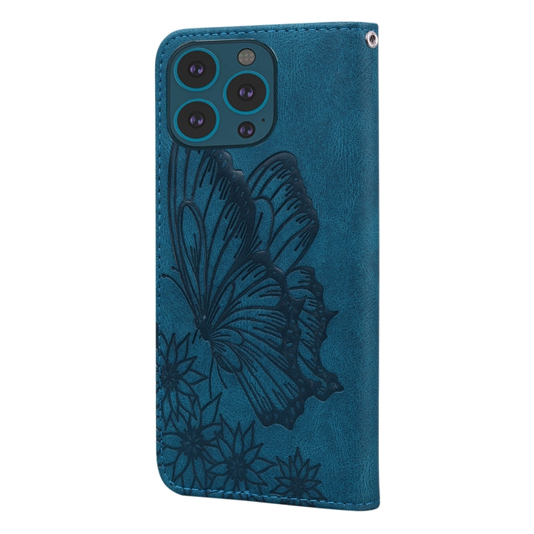 For iPhone 15 Pro Max Retro Skin Feel Butterflies Embossing Leather Phone Case(Blue) - iPhone 15 Pro Max Cases by buy2fix | Online Shopping UK | buy2fix