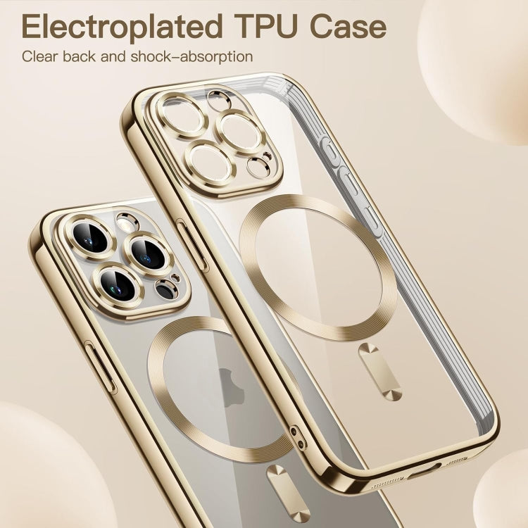 For iPhone 15 Pro Max Magnetic Transparent Electroplated TPU Phone Case(Gold) - iPhone 15 Pro Max Cases by buy2fix | Online Shopping UK | buy2fix