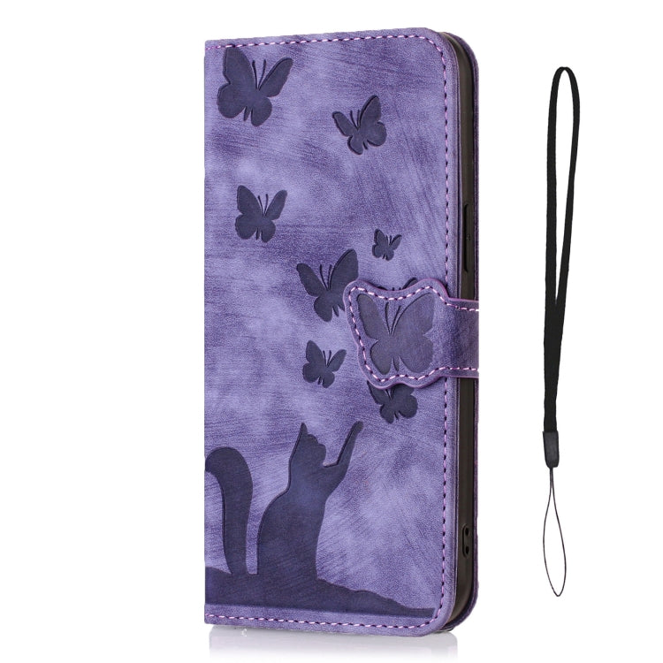 For iPhone 15 Pro Max Butterfly Cat Embossing Flip Leather Phone Case(Purple) - iPhone 15 Pro Max Cases by buy2fix | Online Shopping UK | buy2fix