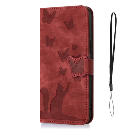 For iPhone 15 Pro Max Butterfly Cat Embossing Flip Leather Phone Case(Red) - iPhone 15 Pro Max Cases by buy2fix | Online Shopping UK | buy2fix