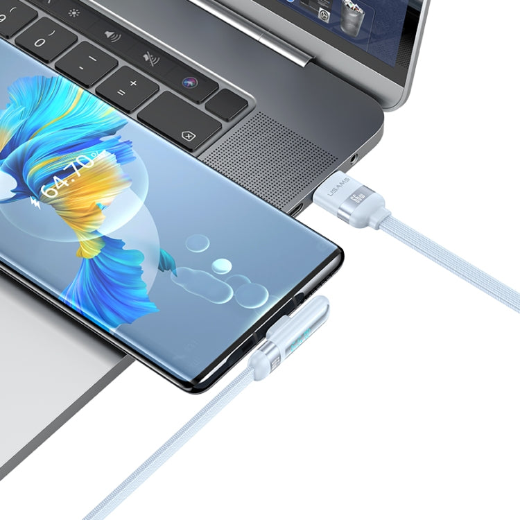 USAMS US-SJ651 6A USB to USB-C/Type-C Aluminum Alloy Digital Display Fast Charging Elbow Data Cable, Length: 1.2m(Blue) - USB-C & Type-C Cable by USAMS | Online Shopping UK | buy2fix