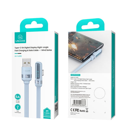 USAMS US-SJ651 6A USB to USB-C/Type-C Aluminum Alloy Digital Display Fast Charging Elbow Data Cable, Length: 1.2m(Blue) - USB-C & Type-C Cable by USAMS | Online Shopping UK | buy2fix