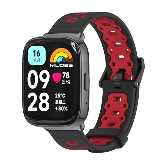 For Redmi Watch 3 Lite / Watch 3 Active Mijobs Square Hole Breathable TPU Watch Band(Black Red) - Watch Bands by MIJOBS | Online Shopping UK | buy2fix