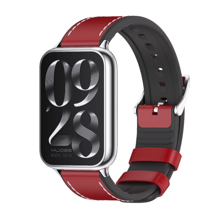 For Xiaomi Smart Band 9 Pro / 8 Pro Mijobs TPU Leather Watch Band(Red Silver) - Watch Bands by MIJOBS | Online Shopping UK | buy2fix