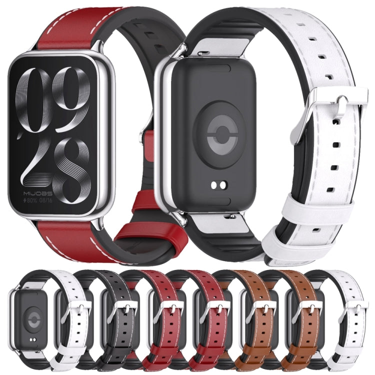 For Xiaomi Smart Band 9 Pro / 8 Pro Mijobs TPU Leather Watch Band(White Black) - Watch Bands by MIJOBS | Online Shopping UK | buy2fix