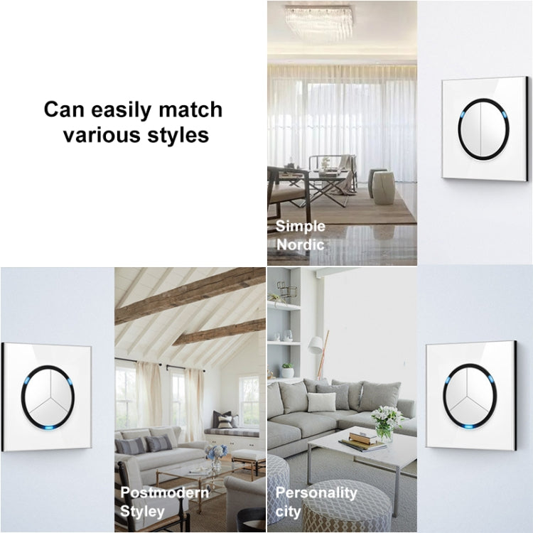 86mm Round LED Tempered Glass Switch Panel, White Round Glass, Style:Two Billing Control - Consumer Electronics by buy2fix | Online Shopping UK | buy2fix