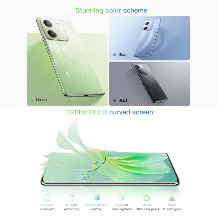 vivo Y100, 12GB+512GB, Face ID / Screen Fingerprint Identification, 6.78 inch Android 13.0 OriginOS 3 Snapdragon 695 Octa Core, OTG, Network: 5G(Green) - vivo by vivo | Online Shopping UK | buy2fix