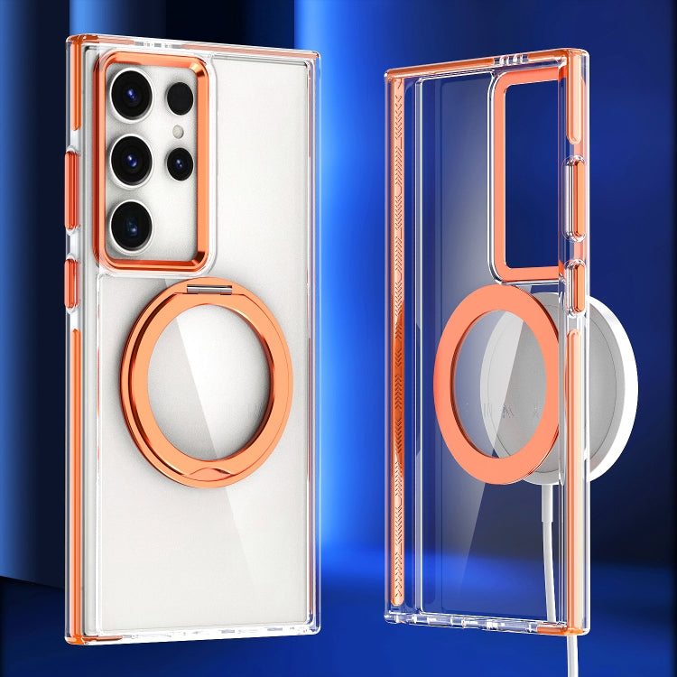 For Samsung Galaxy S24 Ultra 5G Magnetic 360 Degree Rotating Holder Phone Case(Orange) - Galaxy S24 Ultra 5G Cases by buy2fix | Online Shopping UK | buy2fix