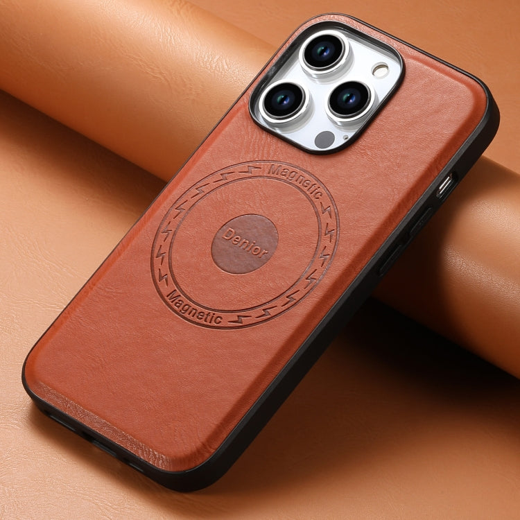 For iPhone 15 Denior Cowhide Texture Leather MagSafe Phone Case(Brown) - iPhone 15 Cases by Denior | Online Shopping UK | buy2fix