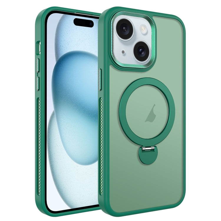 For iPhone 15 MagSafe Magnetic Holder Breathable Phone Case(Green) - iPhone 15 Cases by buy2fix | Online Shopping UK | buy2fix