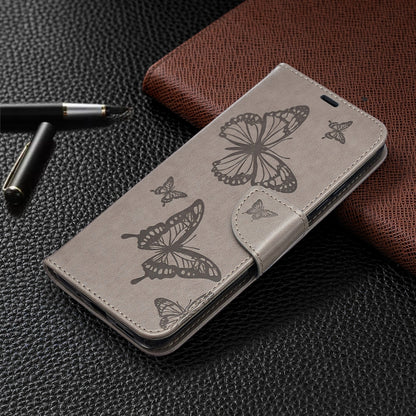 For Xiaomi Redmi 9C Two Butterflies Embossing Pattern Horizontal Flip Leather Case with Holder & Card Slot & Wallet & Lanyard(Grey) - Xiaomi Cases by buy2fix | Online Shopping UK | buy2fix