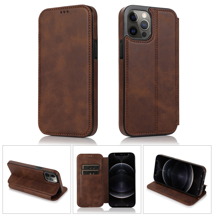 For iPhone 12 Pro Max Strong Magnetic Closure PU + TPU Leather Case with Card Slots & Holder(Brown) - Apple Accessories by buy2fix | Online Shopping UK | buy2fix