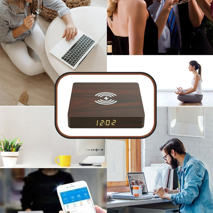 W50 Wooden Clock Wireless Charger (Brown Wood) - Apple Accessories by buy2fix | Online Shopping UK | buy2fix