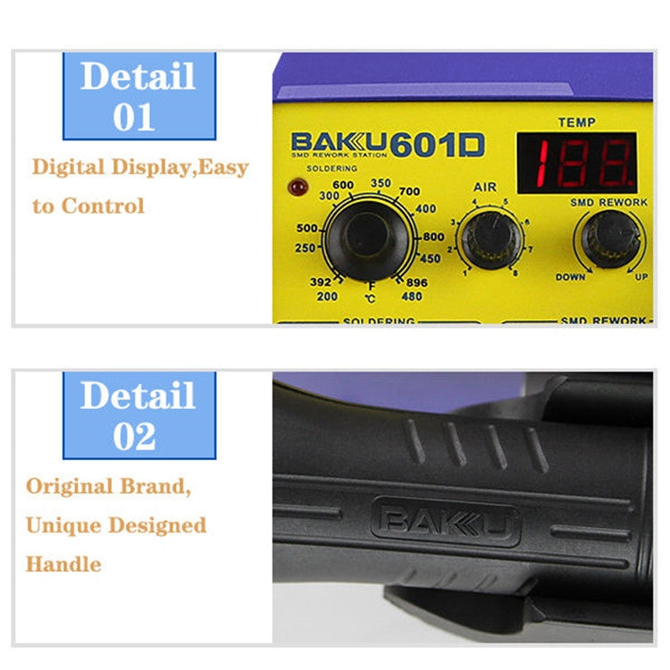 BAKU BK-601D AC 220V LED Display 2 in 1 Hot Air Gun Soldering Iron Soldering Station - Electric Soldering Iron by BAKU | Online Shopping UK | buy2fix