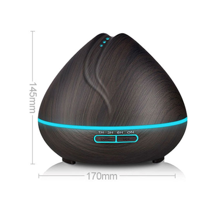 Peach Shape Wood Grain Remote Control Ultrasonic Humidifier Aromatherapy Machine Automatic Alcohol Sprayer with LED Lights, Capacity: 400mL, UK Plug (Dark Wood Color) - Home & Garden by buy2fix | Online Shopping UK | buy2fix