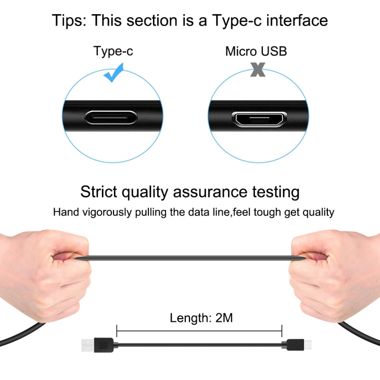 HAWEEL 2m USB-C / Type-C to USB 2.0 Data & Charging Cable(Black) - Mobile Accessories by buy2fix | Online Shopping UK | buy2fix