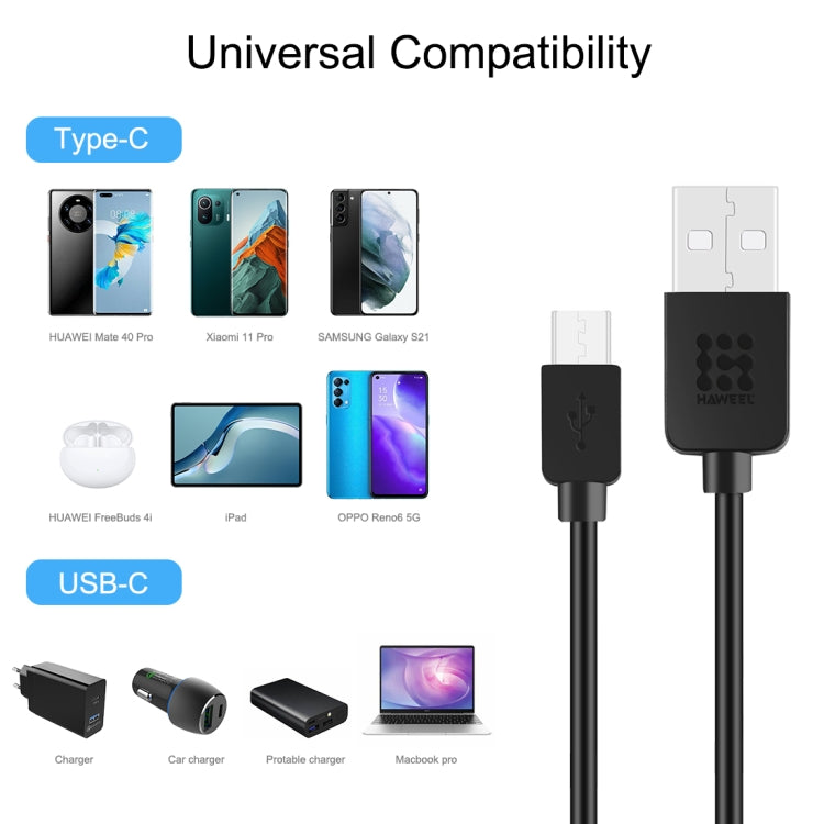 HAWEEL 2m USB-C / Type-C to USB 2.0 Data & Charging Cable(Black) - Mobile Accessories by buy2fix | Online Shopping UK | buy2fix