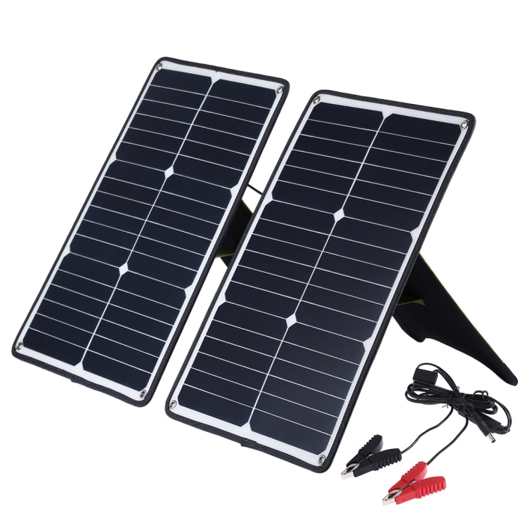 HAWEEL 2 PCS 20W Monocrystalline Silicon Solar Power Panel Charger, with USB Port & Holder & Tiger Clip, Support QC3.0 and AFC(Black) - Charger by HAWEEL | Online Shopping UK | buy2fix