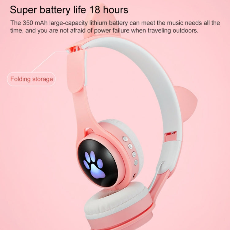 B30 Cat Paw Cat Ears Colorful Luminous Foldable Bluetooth Headset with 3.5mm Jack & TF Card Slot(Pink) - Headset & Headphone by buy2fix | Online Shopping UK | buy2fix