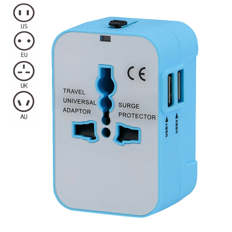 Portable Multi-function Dual USB Ports Global Universal Travel Wall Charger Power Socket, For iPad , iPhone, Galaxy, Huawei, Xiaomi, LG, HTC and Other Smart Phones, Rechargeable Devices(Blue) - Consumer Electronics by buy2fix | Online Shopping UK | buy2fix